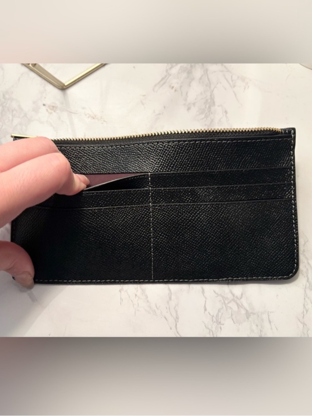 Coach Women’s Black Leather Card Holder Zip Wallet Gold Hardware NWOT